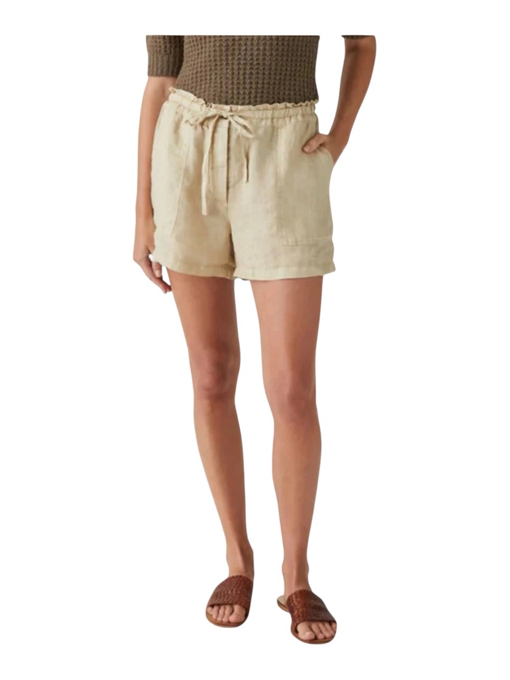 Michael Stars Paulette Linen Shorts in Natural Front Drawstring Size M